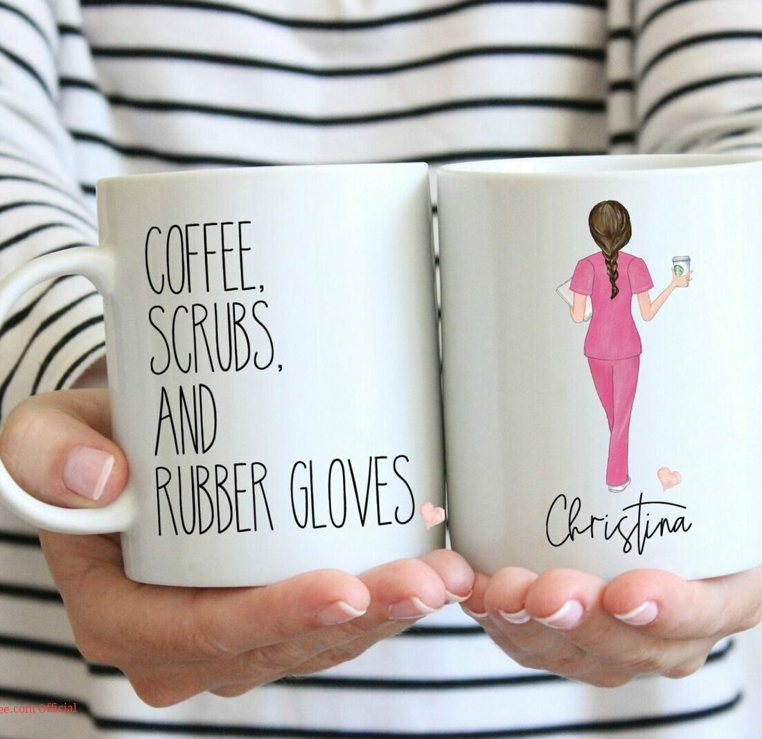 Coffee, scrub and rubber gloves| personalized gift mug for nurse - 15 oz