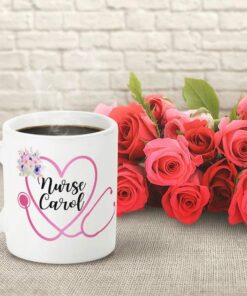 Cute mug with heart shape and flower| personalized gift mug for nurse