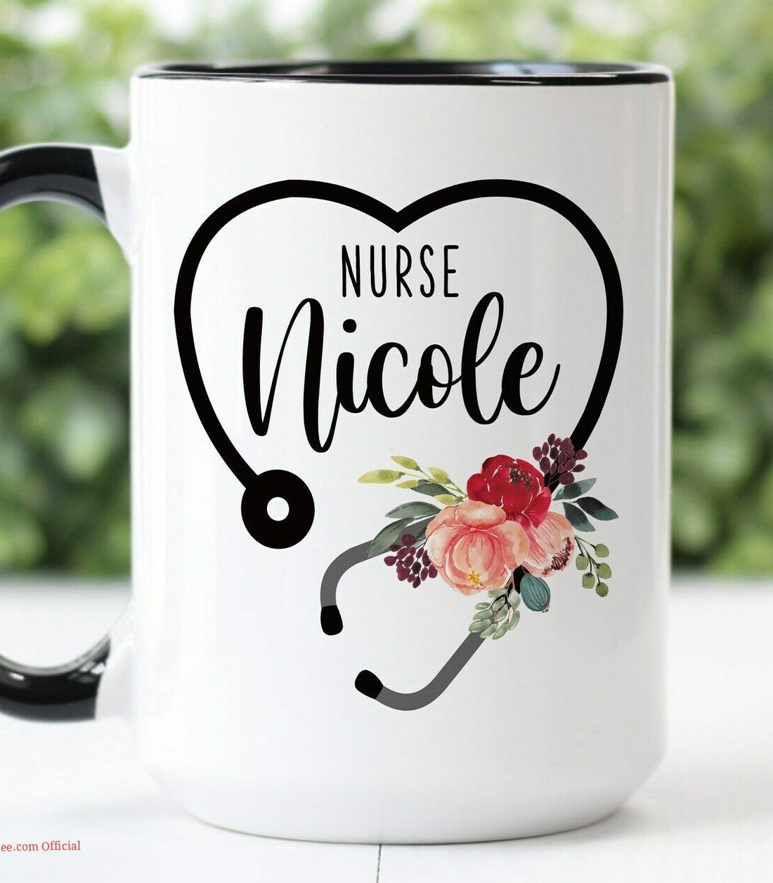 Stethoscope heart shape and floral| personalized mug gift for nurse