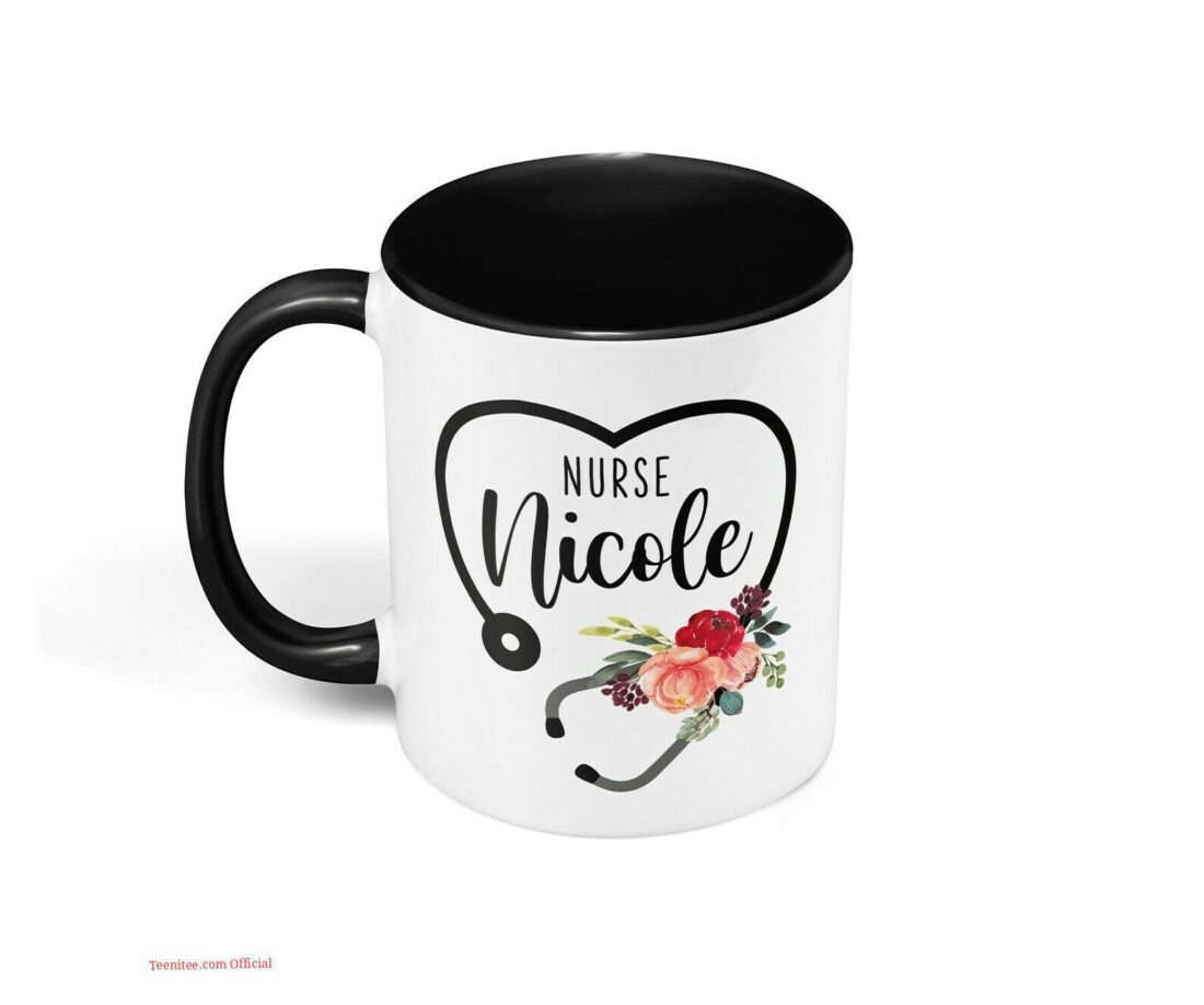 Stethoscope heart shape and floral| personalized mug gift for nurse