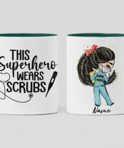 Superhero wears scrub| personalized gift mug for nurse