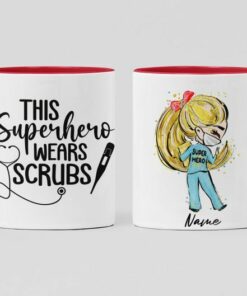 Superhero wears scrub| personalized gift mug for nurse