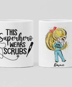Superhero wears scrub| personalized gift mug for nurse