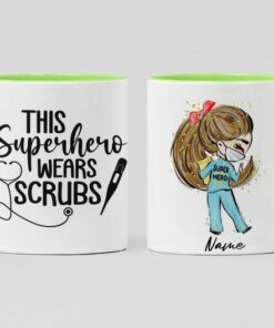 Superhero wears scrub| personalized gift mug for nurse
