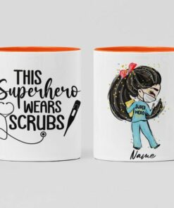 Superhero wears scrub| personalized gift mug for nurse