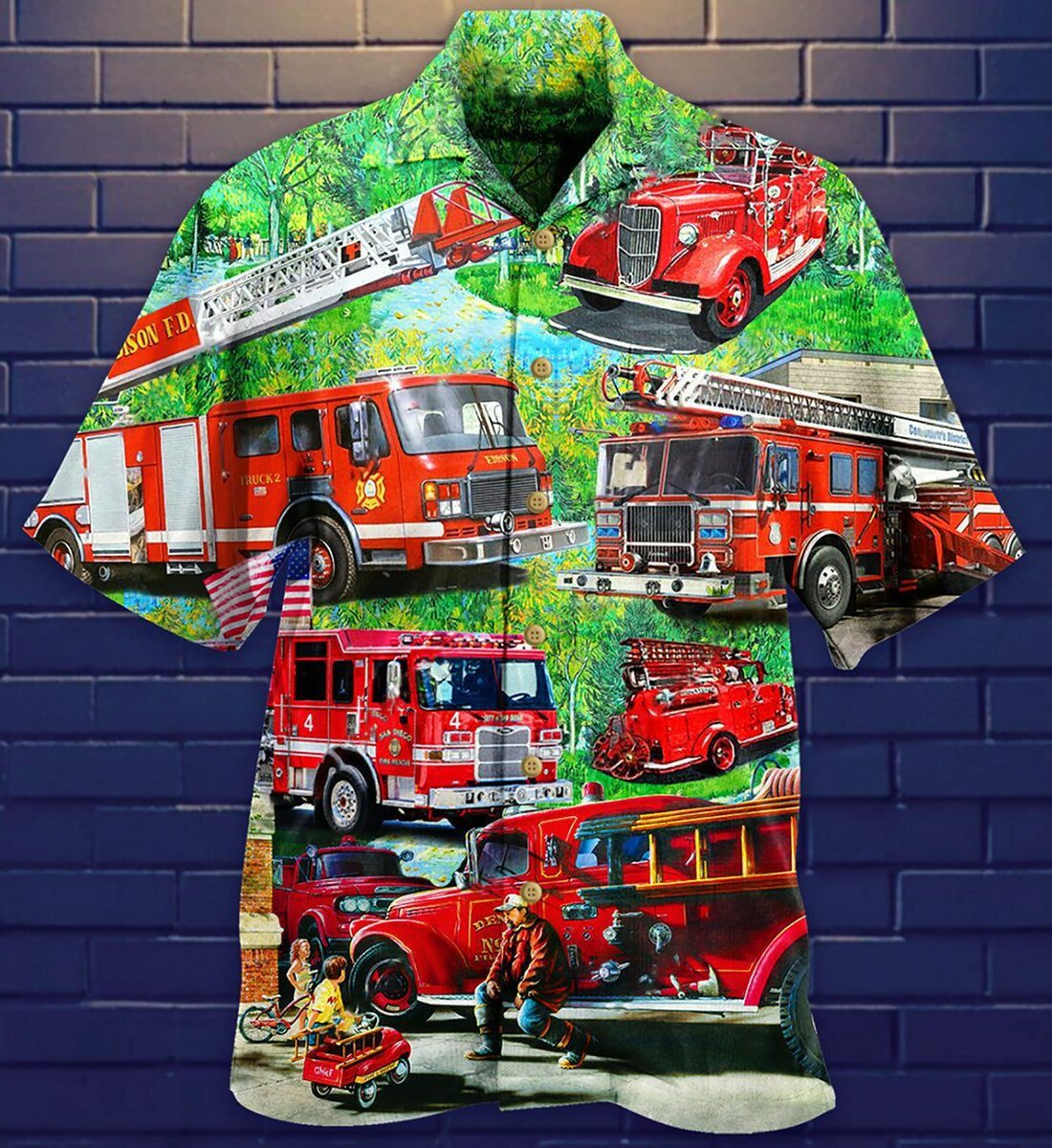 Firefighter brave just like my daddy – hawaiian shirt – teenitee