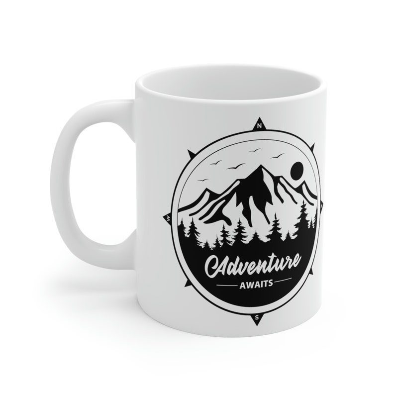 Adventure awaits compass mountain hiking coffee mug for hikers – teenitee