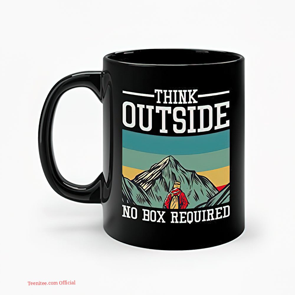 “funny ‘think outside no box required’ coffee mug gift for hikers – get your hiking fix with teenitee”