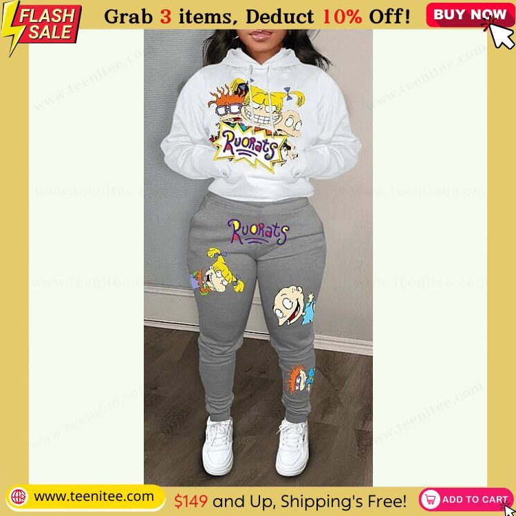 casual cartoon print basic hooded collar plus size two pieces instylebuy 744.jpg