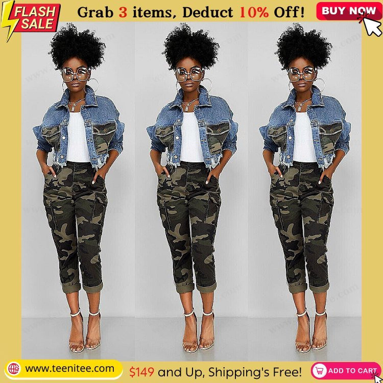 fashion hot womens camouflage patchwork long sleeves buttons denim coat casual 569.jpg