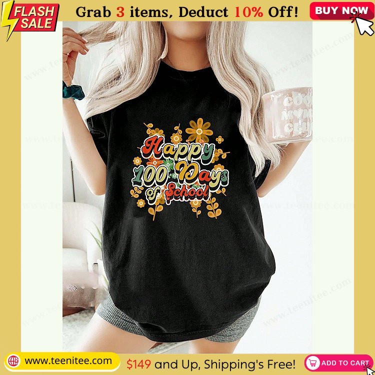 floral 100 days happy 100th day 100 days of school t shirt women graphic t shirt cotton print tshirt short sleeve casual top summer tee womens tops 172.jpg