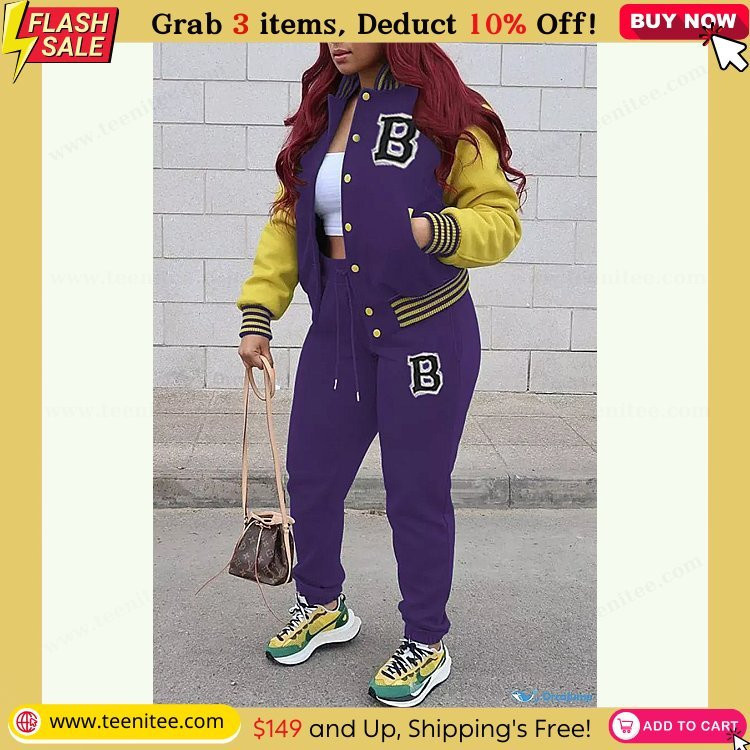 orcajump womens black patchwork letter cardigan and top set long sleeve purple s 228.jpg