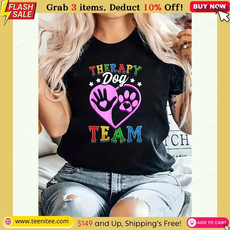 therapy dog team clothing colorful design for school visit t shirt print t shirt casual crew neck short sleeve comfort tee top for spring summer womens clothing 421.jpg